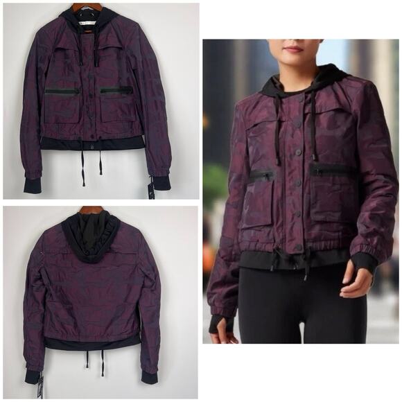 Blanc Noir Purple Camo Hooded S Women's Bomber Jacket Zip Up - Picture 6 of 8